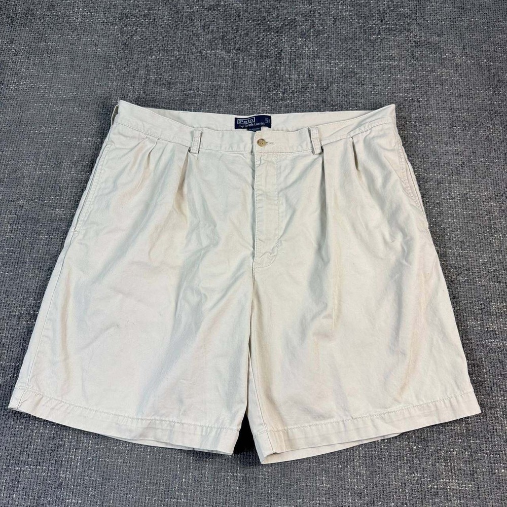 Polo Ralph Lauren Tyler Shorts Mens 40 Khaki Tan Pleated Cotton Chino Vintage